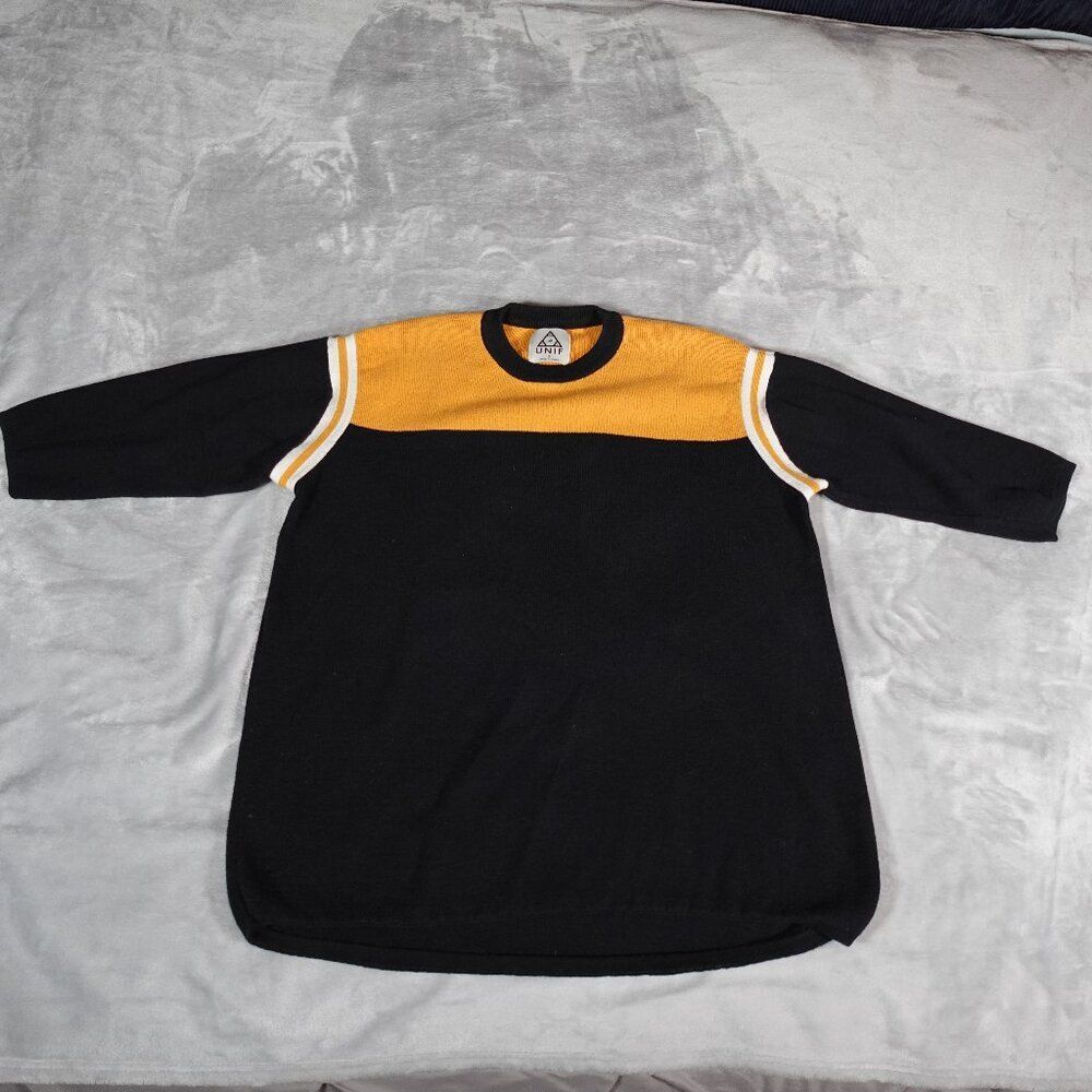 Unif Cotton Knit Color Block Crewneck Sweater Mens S Oversized Mid Sleeve Navy